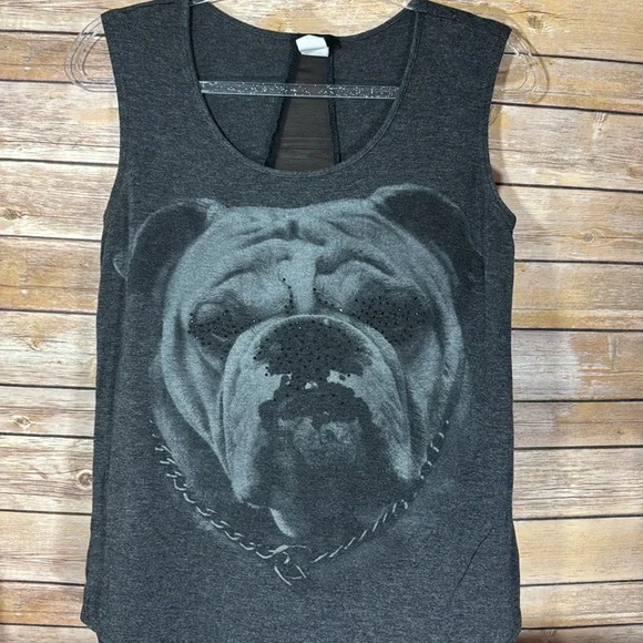Gray Sleeveless Top with Bulldog Design - Picture 1 of 5